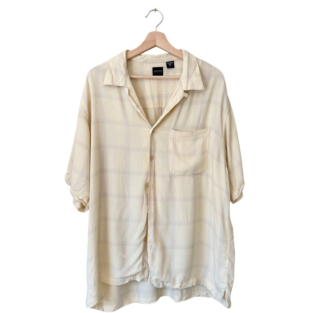 Arrow USA 100% Bamboo Plaid Short Sleeve Button Down Shirt L